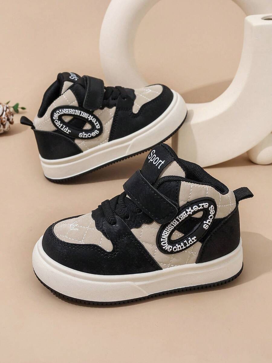 1 Pair Toddler Kids PU Leather High Top Sneakers With Hook And Loop