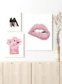 1/3pcs Parisian Love & Fashion Canvas Art Set - Waterproof, Wooden Framed Posters With Lips, Perfume & Pink High Heels Designs For Bedroom, Living Room, Office Decor,Wall Art Gifts Birthday Graduation