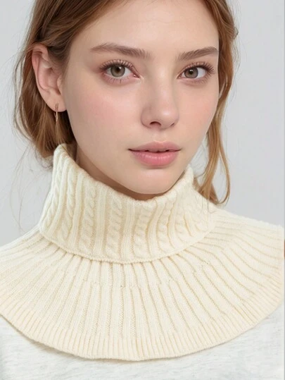 1 件/2 件女士纯色针织高领围巾，可拆卸假领，高领小八角围巾，冬季温暖高领毛衣颈部保暖