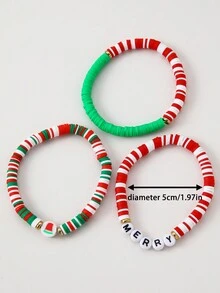 Bộ 3 chiếc/Bộ vòng tay đàn hồi đính hạt chữ Giáng sinh kèm mũ ông già Noel sang trọng, quà tặng cho bé gái - Nhiều màu - Xem 2