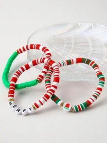 Bộ 3 chiếc/Bộ vòng tay đàn hồi đính hạt chữ Giáng sinh kèm mũ ông già Noel sang trọng, quà tặng cho bé gái - Nhiều màu - Xem 4