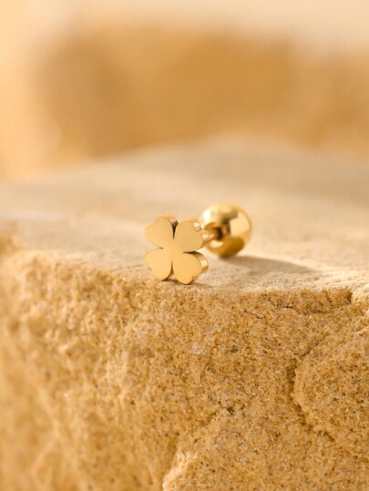 قرط أذن مسمار ذو شكل زهرة مسطحة ذات 6 بتلات من الفولاذ المقاوم للصدأ، بتصميم بسيط وعصري، مناسب للارتداء اليومي، قطعة واحدة