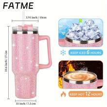 40 Oz Rhinestone Stainless Steel Tumbler With Lid And Straw - Multipurpose Insulated Travel Mug For Hot And Cold Drinks - Durable Diamond Flag Series, Hand Wash Only, Reusable, No Electricity Needed - 玫紅色 - 查看 5