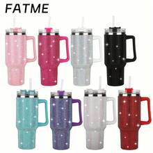 40 Oz Rhinestone Stainless Steel Tumbler With Lid And Straw - Multipurpose Insulated Travel Mug For Hot And Cold Drinks - Durable Diamond Flag Series, Hand Wash Only, Reusable, No Electricity Needed - 玫紅色 - 查看 4