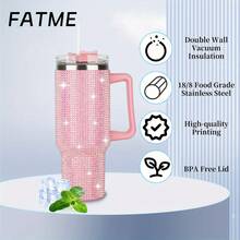 40 Oz Rhinestone Stainless Steel Tumbler With Lid And Straw - Multipurpose Insulated Travel Mug For Hot And Cold Drinks - Durable Diamond Flag Series, Hand Wash Only, Reusable, No Electricity Needed - 玫紅色 - 查看 6