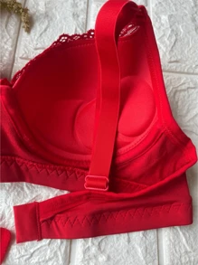 Bra With Reinforced Lace Details And Adjustable Straps Premium Polyamide - Đỏ - Xem 3