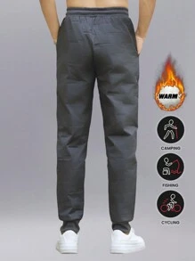 Pantaloni atletici pentru bărbați cu model în relief aleatoriu în stilul iubitului, pantaloni sport țesuți casual pentru baschet, pantaloni de fitness cu picioare drepte, îmbrăcăminte caldă de lounge căptușită termic