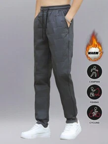 Pantaloni atletici pentru bărbați cu model în relief aleatoriu în stilul iubitului, pantaloni sport țesuți casual pentru baschet, pantaloni de fitness cu picioare drepte, îmbrăcăminte caldă de lounge căptușită termic