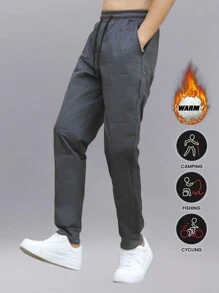 Pantaloni atletici pentru bărbați cu model în relief aleatoriu în stilul iubitului, pantaloni sport țesuți casual pentru baschet, pantaloni de fitness cu picioare drepte, îmbrăcăminte caldă de lounge căptușită termic