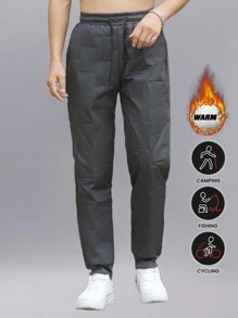 Pantaloni atletici pentru bărbați cu model în relief aleatoriu în stilul iubitului, pantaloni sport țesuți casual pentru baschet, pantaloni de fitness cu picioare drepte, îmbrăcăminte caldă de lounge căptușită termic