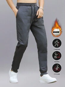 Pantaloni atletici pentru bărbați cu model în relief aleatoriu în stilul iubitului, pantaloni sport țesuți casual pentru baschet, pantaloni de fitness cu picioare drepte, îmbrăcăminte caldă de lounge căptușită termic