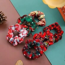 6pcs/Set Christmas Party Polyester Fiber Printed Funny Scrunchies For All Seasons Hair Tie - 6-piece Christmas Hair Band - View 11