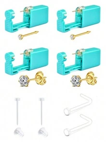 CIZME Ear Piercing Kit Gold Nose Piercing Kit Belly Button Piercing Kit Ear Piercing Gun Kit Belly Piercing Kit Disposable Earring Piercing Kit Self Piercing Kit Belly Button Piercing Kit At Home - Sliver/Gold - View 13