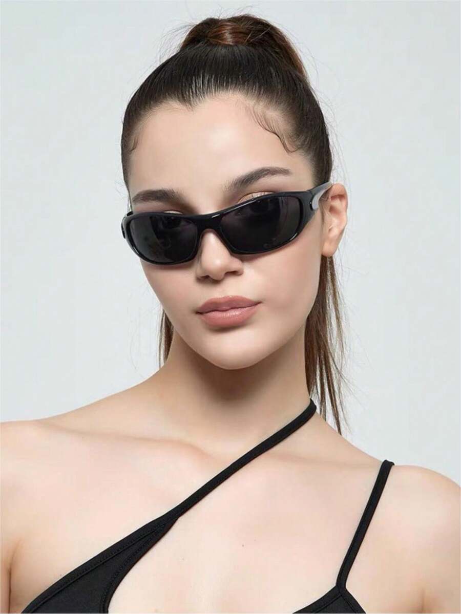 Y2K 朋克风格，男女通用时尚潮流街头风格时尚眼镜时尚基本款秋冬女装衣服商务休闲礼品女士海滩配饰时尚眼镜太阳镜 - 黑框黑灰片 - 查看 1