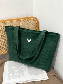 Large Capacity Casual Simple Corduroy Tote Bag With Big Pocket Valentines - Green - View 1