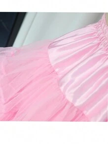 1 pièce Jupe de princesse en tulle de style Lolita rose colorée avec jupon, jupe Tutu à couches en coton nuage rose, pour fête d'Halloween, bal, vêtements d'automne pour femmes - A - Voir 2