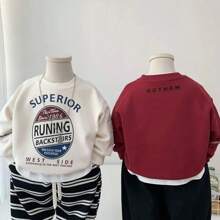 2-4岁男童休闲套头卫衣，新款时尚秋季卫衣，带侧袋，韩版风格 - 酒紅色 - 查看 5
