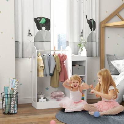 AIYAPLAY Kids Cloth Rail, Kids Dress Up Rail With Storage Shelf, Boxes, Mirror, Kids Wardrobe For Bedroom, Kids Room, Nursery