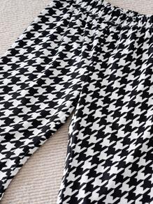Baby Girls Long Sleeve Houndstooth Pattern 2 In 1 Flared Pants Set, Suitable For Spring And Autumn - White - View 7