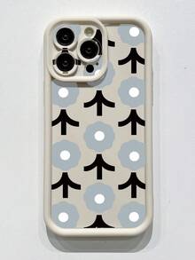 1pc Silly Logo & Flower Pattern Matte Black Phone Case, Compatible With Iphone///Redmi/Infinix/Vivo - Beige - View 3