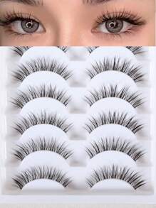 6对隐形假睫毛，3D仿貂毛短透明柄柔软自然睫毛嫁接
