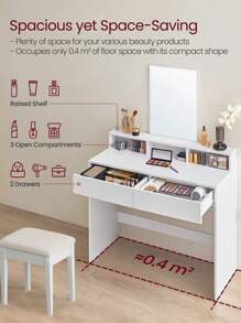 VASAGLE Dressing Table With Large Mirror, Vanity Table With 2 Drawers And 3 Compartments, Makeup Table, Modern, 40 X 100 X 140 Cm, White - White - View 5