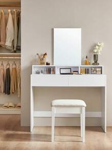 VASAGLE Dressing Table With Large Mirror, Vanity Table With 2 Drawers And 3 Compartments, Makeup Table, Modern, 40 X 100 X 140 Cm, White - White - View 4