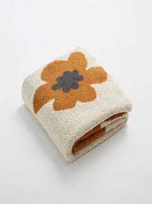 1pc Floral Print Blanket, Modern Knitted Fabric Decorative Blanket For Bed