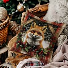 1 件 17.7 英寸 X17.7 英寸（45x45 厘米）冬季圣诞格子狐狸印花装饰枕套（单面印花），适合日常或高端简约家居装饰、客厅沙发卧室床头板小型汽车装饰（不含枕芯） - 格子狐狸 - 查看 7