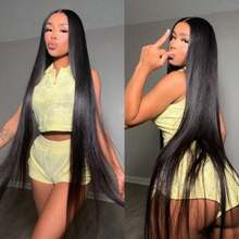 直发蕾丝前部假发 人发 预拔婴儿头发 13x4 直发 高清透明蕾丝前部假发 女士 150 密度无胶假发 自然色