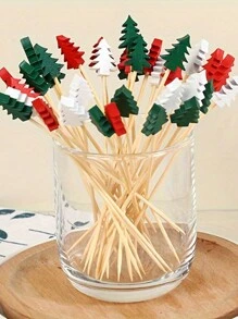 100 种节日圣诞鸡尾酒精选 - 带有雪花、雪人、驯鹿和树木的棍棒，用于节日饮品、开胃菜和派对装饰，圣诞节 - 彩色 - 查看 11