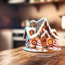 1pc,Merry Christmas Gingerbread House Acrylic Desktop Decoration - 9.61 Inches By 6.2 Inches X 6 Inches - Perfect For Home And Office! - Multicolor - View 5