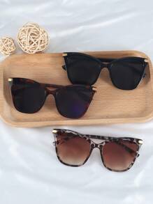 3 件装女士猫眼潮流镜框经典时尚塑料黑豹纹防紫外线太阳镜适合日常旅行日常服装配饰海滩配饰女士太阳镜墨镜 - 彩色 - 查看 2