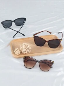 3 件装女士猫眼潮流镜框经典时尚塑料黑豹纹防紫外线太阳镜适合日常旅行日常服装配饰海滩配饰女士太阳镜墨镜 - 彩色 - 查看 5