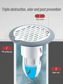 Odor-Blocking Shower Drain With Filter - Anti-Clog, Backflow Preventer & Sewage Core For Kitchen And Bathroom Bathroom Accessories Bathroom Tools - Multicolor - View 3