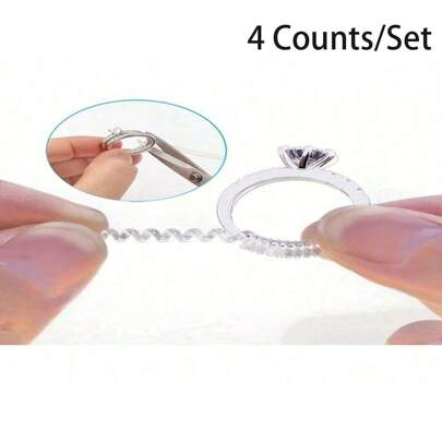 4 Counts/Set 4 Sizes Ring Size Adjuster For Loose Rings Jewelry Sizer Mandrel For Making Jewelry Guard, Spacer, Sizer, Fitter Spiral Silicone Tightener Set