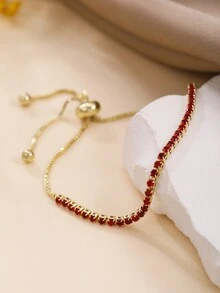 1 chiếc vòng tay có thể điều chỉnh bằng đồng mạ vàng 14k đính đá Zirconia thời trang & tinh tế dành cho nữ - Nhiều màu - Xem 16