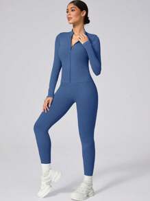 1 Set Women Matte Long Sports Suit, Outdoor Base Layer Zip Jacket, Elastic Butt-Lifting Sports Pants