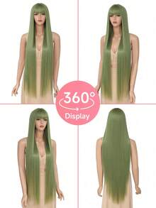 Tóc giả dài 40 inch thẳng có mái 1 mét Tóc giả tổng hợp thẳng màu xanh lá cây Tóc giả tổng hợp thẳng màu nâu nhạt Tóc giả màu trắng Tóc giả thẳng màu trắng cho phụ nữ, Tóc giả công chúa nhiều màu cho một phần Tóc giả cosplay Tóc giả Halloween - Nhiều màu - Xem 8