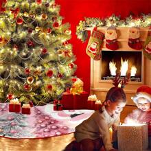 1 pièce Jupe pour sapin de Noël avec impression du Père Noël rose, bonhomme de neige et arbre de Noël. Décoration pour fête de Noël. Tapis de jupe de sapin de Noël, meilleur cadeau
