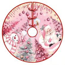 1 pièce Jupe pour sapin de Noël avec impression du Père Noël rose, bonhomme de neige et arbre de Noël. Décoration pour fête de Noël. Tapis de jupe de sapin de Noël, meilleur cadeau