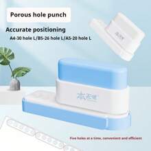 Perforadora manual portátil de 5 agujeros con espaciado ajustable - Azul - Ver 1