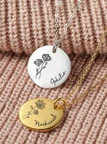 Colier cu pandantiv cu nume personalizat Colier cu flori de naștere pentru femei Margarete florale lunare din oțel inoxidabil Nume gravat cu flori Colier cu pandantiv Bijuterii personalizate Choker Cadou de aniversare