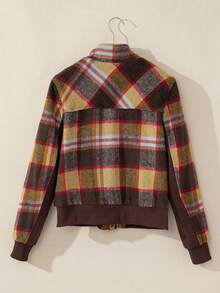 Giacca con collo alla coreana, tasca sul petto, bottoni e cerniera, con stampa tartan - Multicolore - Visualizzare 6