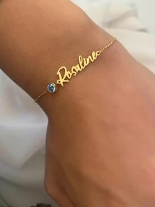 1pc Birthstone Bracelet, Personalized Birthstone Name Bracelet, Custom Birthstone Bracelet, Custom Name Bracelet, Personalized Initial Bracelet, 18K Gold Plated Jewelry, Comes With Elegant Gift Box. - Gold - View 2