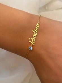 1pc Birthstone Bracelet, Personalized Birthstone Name Bracelet, Custom Birthstone Bracelet, Custom Name Bracelet, Personalized Initial Bracelet, 18K Gold Plated Jewelry, Comes With Elegant Gift Box. - Gold - View 3