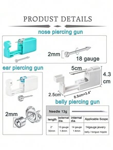 CIZME Ear Piercing Kit Gold Nose Piercing Kit Belly Button Piercing Kit Ear Piercing Gun Kit Belly Piercing Kit Disposable Earring Piercing Kit Self Piercing Kit Belly Button Piercing Kit At Home - Sliver/Gold - View 2