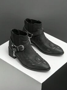 Men's Retro British Chelsea Boot With Chain Decor, Suede Ankle Boots