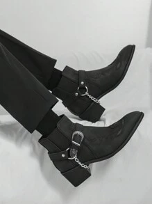 Men's Retro British Chelsea Boot With Chain Decor, Suede Ankle Boots