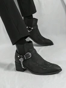 Men's Retro British Chelsea Boot With Chain Decor, Suede Ankle Boots